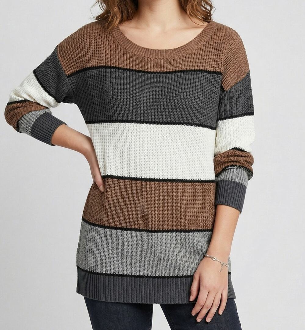ady P Womens Large Acrylic Colorblock Striped Sweater